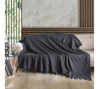 Milam London Cotton Large Throw For Sofas | Beds | Settees | Bed Throw Double Size | Sofa Throws Large 2 Seater | Cotton Blanket | 200 x 230 cm Charcoal Grey