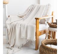 Milam London Cotton Throw Blanket | Soft Throws For Armchairs, Sofa, Settee | Single Bed Throw, 170 x 200 cm | Cream (Lightened to White)