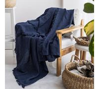 Milam London Cotton Throw Blanket | Soft Throws For Armchairs, Sofa, Settee | Single Bed Throw, Navy Blue - 170 x 200 cm