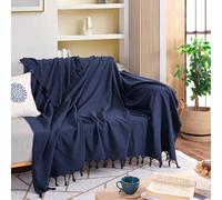 Milam London Cotton Throw For Sofas | Beds | Settees | Bed Throw Double Size | Sofa Throws Large 2 Seater | 200 x 230 cm Navy Blue