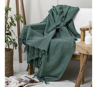 Milam London Herringbone Throw for Armchairs, Sofa, Chairs and Single Bed, Cotton Blanket Lightweight and Thin 130x180 cm Green