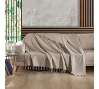 Milam London Large Cotton Throw for Sofas, Beds, Sofas, Double Bed, 2 Seater 200 x 230 cm, Beige