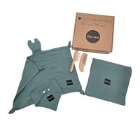 MILAMOR Newborn Gift Set Baby Gift Set Baby Gift Boy Baby Gift Girl 100% Organic Cotton GOTS 5 Pieces Muslin Blanket + Comforter + Bib + Hair Brush + Comb