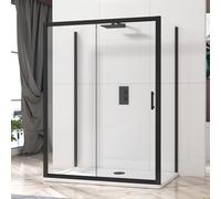 Milan 1400 x 700mm Matt Black Single Sliding 3-Sided Shower Enclosure 6mm Glass Reversible Cubicle Door
