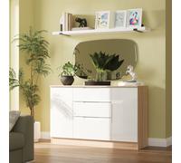 Milan 2 Door 3 Drawer Sideboard in White Gloss & Bardolino Oak - Ready Assembled - Lewis's Home | TJ Hughes