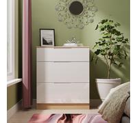 Milan 3 Drawer Deep Chest in White Gloss & Bardolino Oak - Ready Assembled - Lewis's Home | TJ Hughes