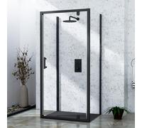 Milan 900 x 700mm Matt Black 3-Sided Pivot Door Shower Enclosure Rectangular with Side Panels 6mm Safety Tempered Glass Screen