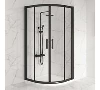 Milan 900 x 900mm Quadrant Shower Enclosure Walk in Corner Cubicle Screen | 1850mm Tall Matt Black quadrant shower screen, 6mm Easy Clean Glass, Double Sliding Doors, Stainless Steel Handle