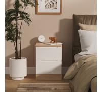 Milan Bedside Table White & Oak 2 Drawers 51cm