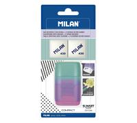 MILAN Blister Pack Sunset Purple Compact Sharpener + 2 Replacement Erasers, BYM10451