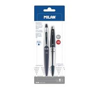 MILAN Blister Pack of 1 Blue Pen and 1 Mechanical Pencil 0.5 mm Capsule Silver