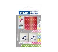 MILAN Blister pencil sharpener Duet Look pink with 2 erasers 430