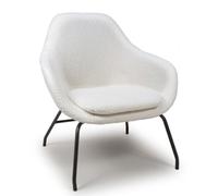 milan boucle fabric lounge chair in ivory with black metal legs
