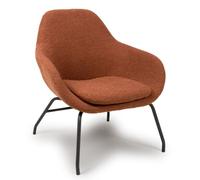 milan boucle fabric lounge chair in rust with black metal legs