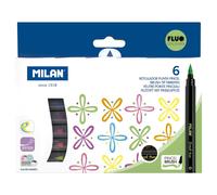 Milan Box 6 Brush Tip Fibrepens Fluo Colours