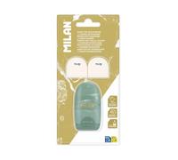 Milan® Capsule Lava Sharpening Blister Pack + 2 Replacement Erasers, Green