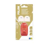 Milan® Capsule Lava Sharpening Blister Pack + 2 Replacement Erasers, Red