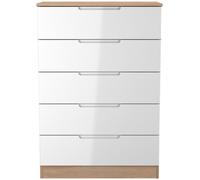 Milan Chest - 5 Drawer - White Gloss and Oak