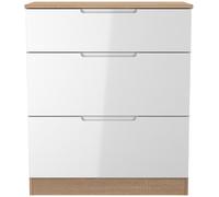 Milan Chest - Deep - 3 Drawer - White Gloss and Oak