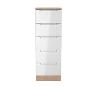Milan Chest - Narrow - 5 Drawer - White Gloss and Oak