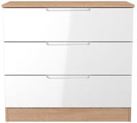 Milan Chest - Small - 3 Drawer - White Gloss and Oak