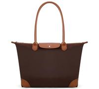 Milan Chiva Nylon Tote Bag for Women Large Shoulder Bag with Zipper Lightweight Foldable Work Tote, Deep Coffee, M, Elegant and Chic