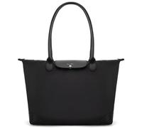 Milan Chiva Nylon Tote Bag for Women Large Shoulder Bag with Zipper Lightweight Foldable Work Tote, Obsidian Black, M