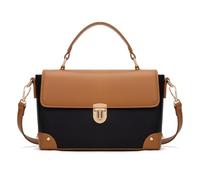 Milan Chiva Small Crossbody Purse for Women Elegant Top Handle Designer Square Bags, Ebony Black With Brown
