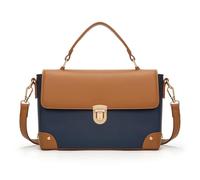 Milan Chiva Small Crossbody Purse for Women Elegant Top Handle Designer Square Bags, Navy Blue With Brown
