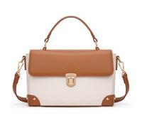 Milan Chiva Small Crossbody Purse for Women Elegant Top Handle Designer Square Bags, Pearl Beige With Brown, 10.5 x 6 x 3.4 inches