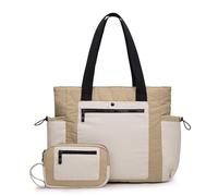 Milan Chiva Tote Bag for Women Lightweight Puffer Tote Bag Work Bag Shoulder Bag for Travel, Daily, School, Nurse Bags,2pcs, Cream Khaki, M