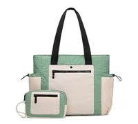 Milan Chiva Tote Bag for Women Lightweight Puffer Tote Bag Work Bag Shoulder Bag for Travel, Daily, School, Nurse Bags,2pcs, Cream Green, M