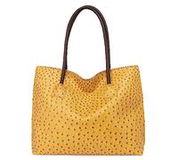 Milan Chiva Tote Bag for Women with Zipper Large Ostrich Vegan Leather Shoulder Purses and Handbags, Broom Yellow, L