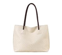 Milan Chiva Tote Bag Large Ostrich Shoulder Purses and Handbags for Women Top Handle Ladies with Zipper, Cream Beige, L