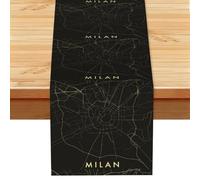 Milan City Map Print Linen-Like Table Runner Durable Dining Table Decor For Kitchen Offices Party 13x72 In
