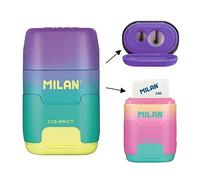 MILAN Combination of Rubber and Sharpeners Double Compact Sunset Assorted Colours