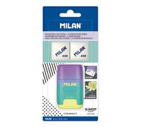 MILAN Blister Pack Turquoise Sunset Compact Sharpener + 2 Replacement Erasers BYM10454