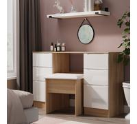 Milan Desk White & Oak 6 Drawers 125cm