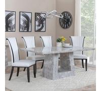 Milan Dining Set - 6 Seater - 160cm - Grey Marble - Cadiz Dining Chairs - White Leather