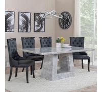 Milan Dining Set - 6 Seater - 160cm - Grey Marble - Carmela Dining Chairs - Black Leather