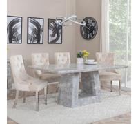 Milan Dining Set - 6 Seater - 160cm - Grey Marble - Knocker Back Dining Chairs - Champagne Velvet Fabric - Chrome Legs