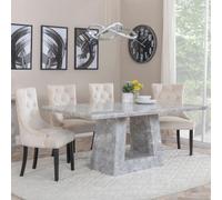 Milan Dining Set - 6 Seater - 160cm - Grey Marble - Lion Knocker Back Dining Chairs - Champagne Velvet Fabric - Black Wooden Legs