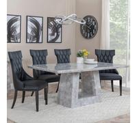 Milan Dining Set - 6 Seater - 160cm - Grey Marble - Mimi Dining Chairs - Black Leather