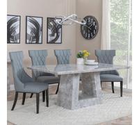 Milan Dining Set - 6 Seater - 160cm - Grey Marble - Mimi Dining Chairs - Grey Leather