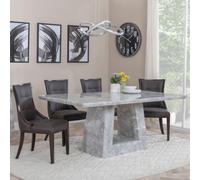 Milan Dining Set - 6 Seater - 160cm - Grey Marble - Paris Dining Chairs - Brown Leather - Brown Legs