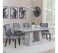 Milan Dining Set - 6 Seater - 160cm - Grey Marble - Paris Dining Chairs - Grey Leather - Black Legs