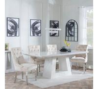 Milan Dining Set - 6 Seater - 160cm - White Marble - Lion Knocker Back Dining Chairs - Champagne Velvet Fabric - Chrome Legs