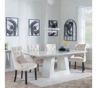 Milan Dining Set - 6 Seater - 160cm - White Marble - Lion Knocker Back Dining Chairs - Champagne Velvet Fabric - Black Wooden Legs