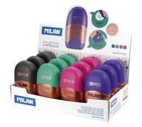 Milan Display Box 12 Erasers With Pencil Sharpener Capsule Copper