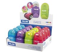 Milan Display Box 16 Erasers With Pencil Sharpener Capsule